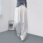 女2025春季 大码 胖mm直筒垂感运动裤 白色百搭阔腿裤 梨形身材山本裤