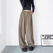 女冬季 新款 大码 高腰抽绳仿羊绒弯刀裤 胖mm宽松显瘦软糯慵懒阔腿裤