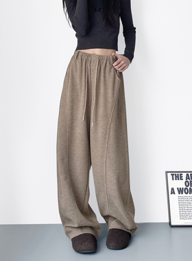 高腰抽绳仿羊绒弯刀裤女冬季新款大码胖mm宽松显瘦软糯慵懒阔腿裤