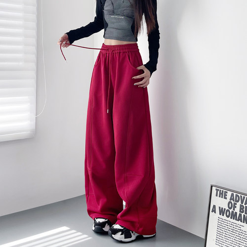 蜜略大码宽松胖MM冬季纯色阔腿裤