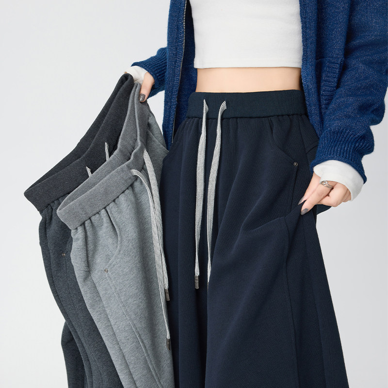 蜜略大码宽松胖MM冬季简约阔腿裤