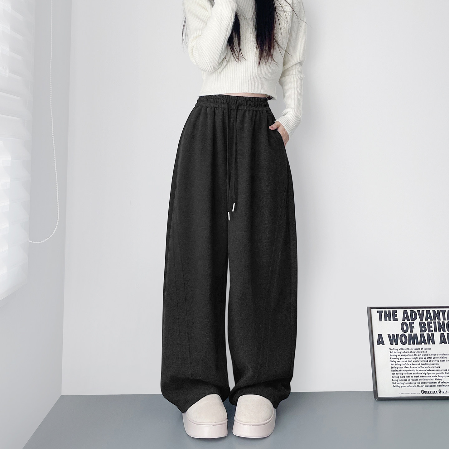 大码仿羊绒慵懒风阔腿裤女春季新款胖mm宽松软糯显瘦不臃肿香蕉裤,女装/女士精品,大码裤装,淘宝优惠券,粉丝福利购,淘宝优惠卷