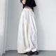 大码 胖mm松紧腰轻薄透气拖地休闲裤 白色不透冰丝奶芙阔腿裤 女夏季