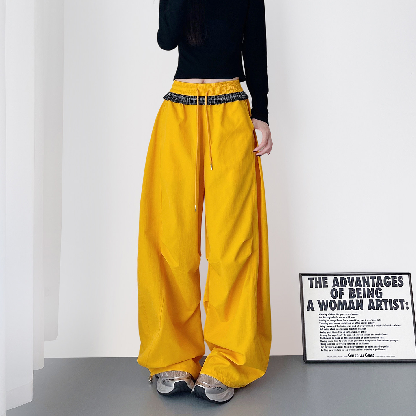 大码拼接格子设计感休闲阔腿裤女2026春季新款胖mm显瘦压褶直筒裤,女装/女士精品,大码裤装,淘宝优惠券,粉丝福利购,淘宝优惠卷