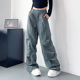 女大码 酷飒工装 胖mm宽松显瘦直筒休闲裤 机能风阔腿裤 春季 新款 裤 子