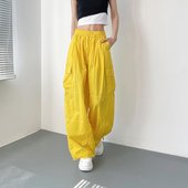 胖mm冰丝速干休闲运动直筒裤 多巴胺工装 新款 大码 阔腿裤 女2024夏季