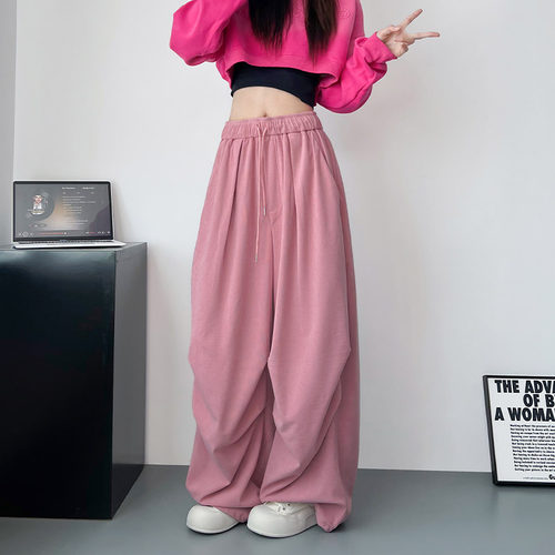 蜜略大码宽松高腰直筒显瘦休闲裤