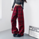 红色格子裤 胖mm显瘦慵懒风松弛感高级感阔腿休闲裤 女2025秋季 大码