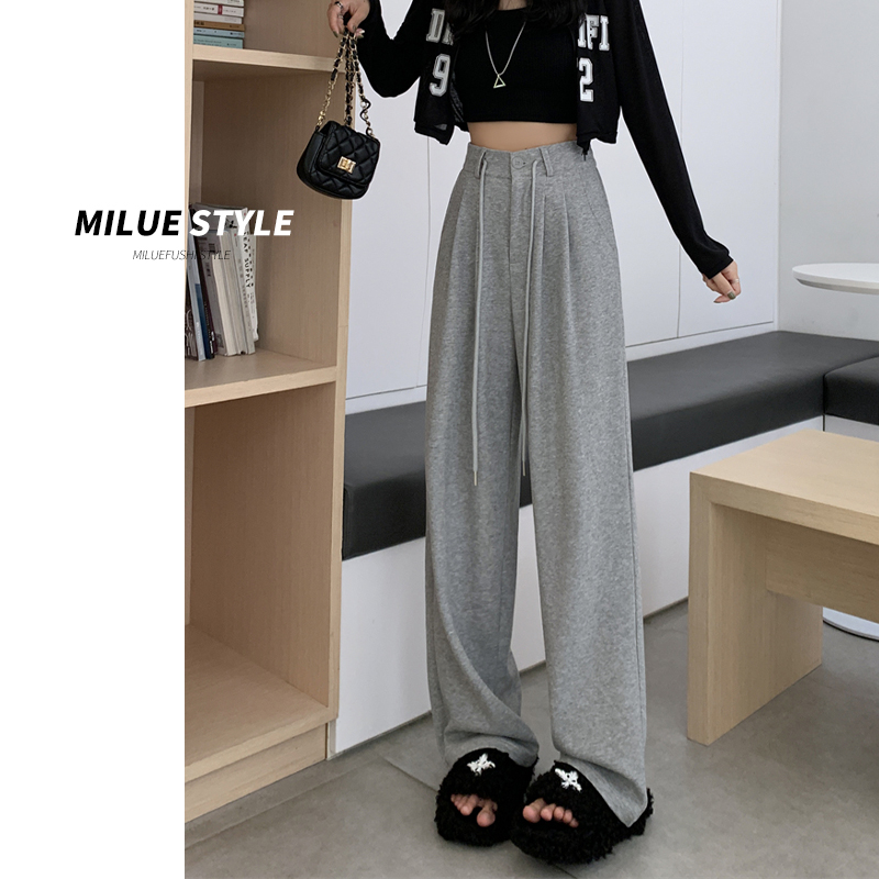 蜜略休闲裤遮肉显瘦高腰宽松美式