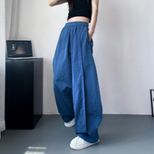 女夏季 薄款 大码 冰丝阔腿裤 胖mm高腰宽松休闲速干慵懒松弛感拖地裤