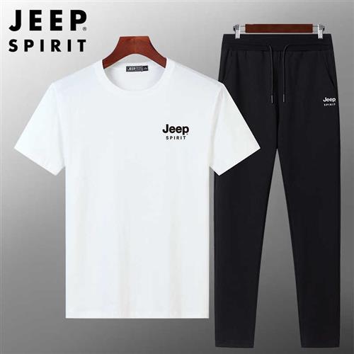 JEEP吉普JEEP SPIRIT男士夏季短袖套装宽松休闲两件套长裤运动装9