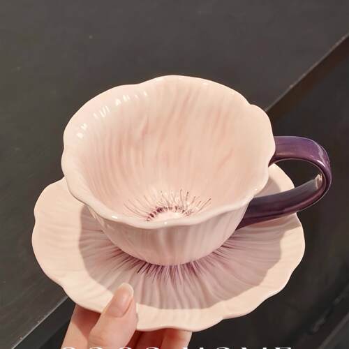 绝美花朵咖啡杯陶瓷艺术感高颜值拿铁杯碟套装浪漫新家礼物送闺蜜