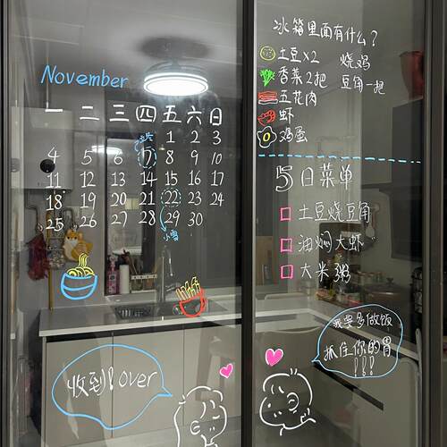 厨房玻璃门装饰画手绘diy自制备忘录留言板可爱防撞可擦萤光画笔