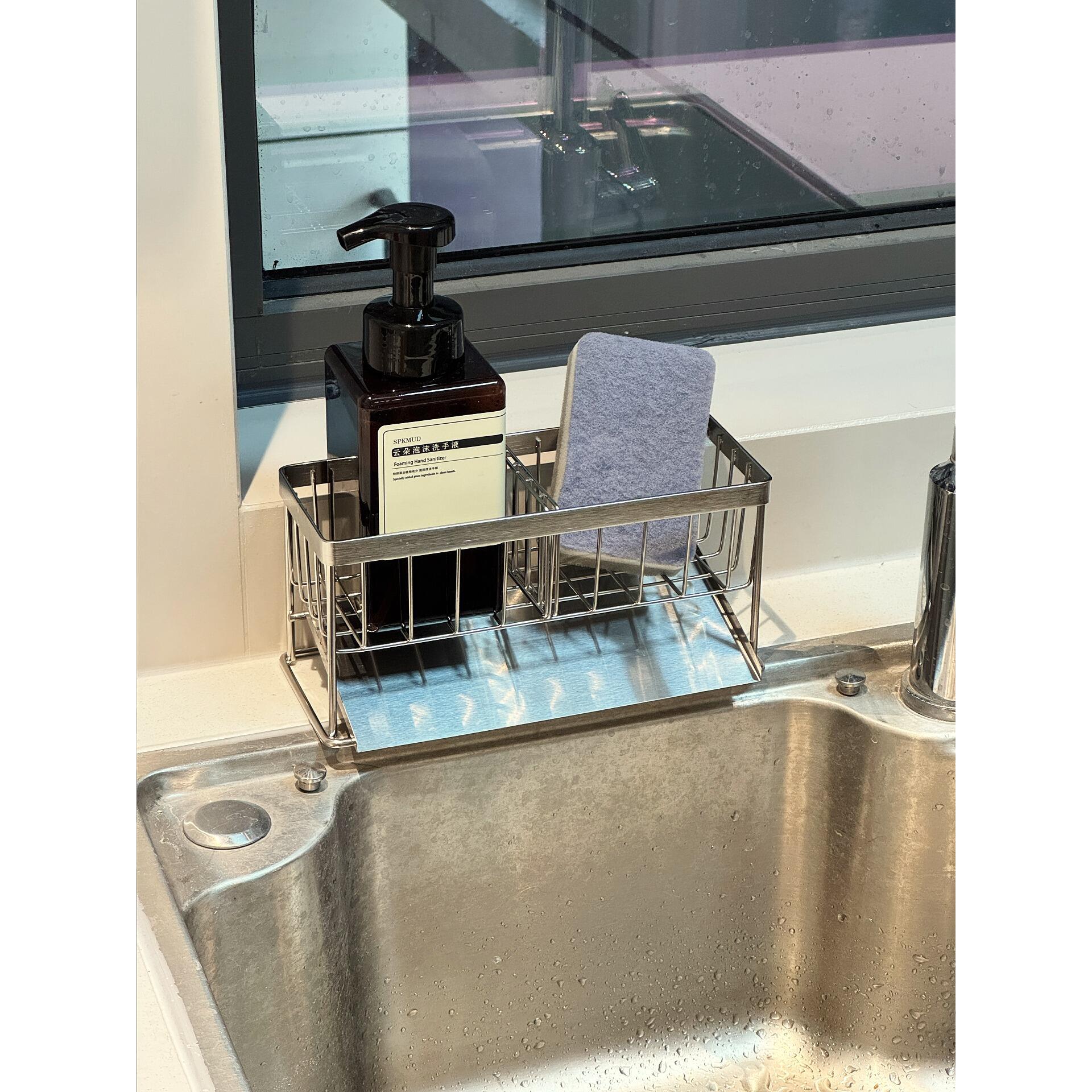 【厨房好物】厨房沥水架水槽边海绵抹布不锈钢置物架收纳多功能