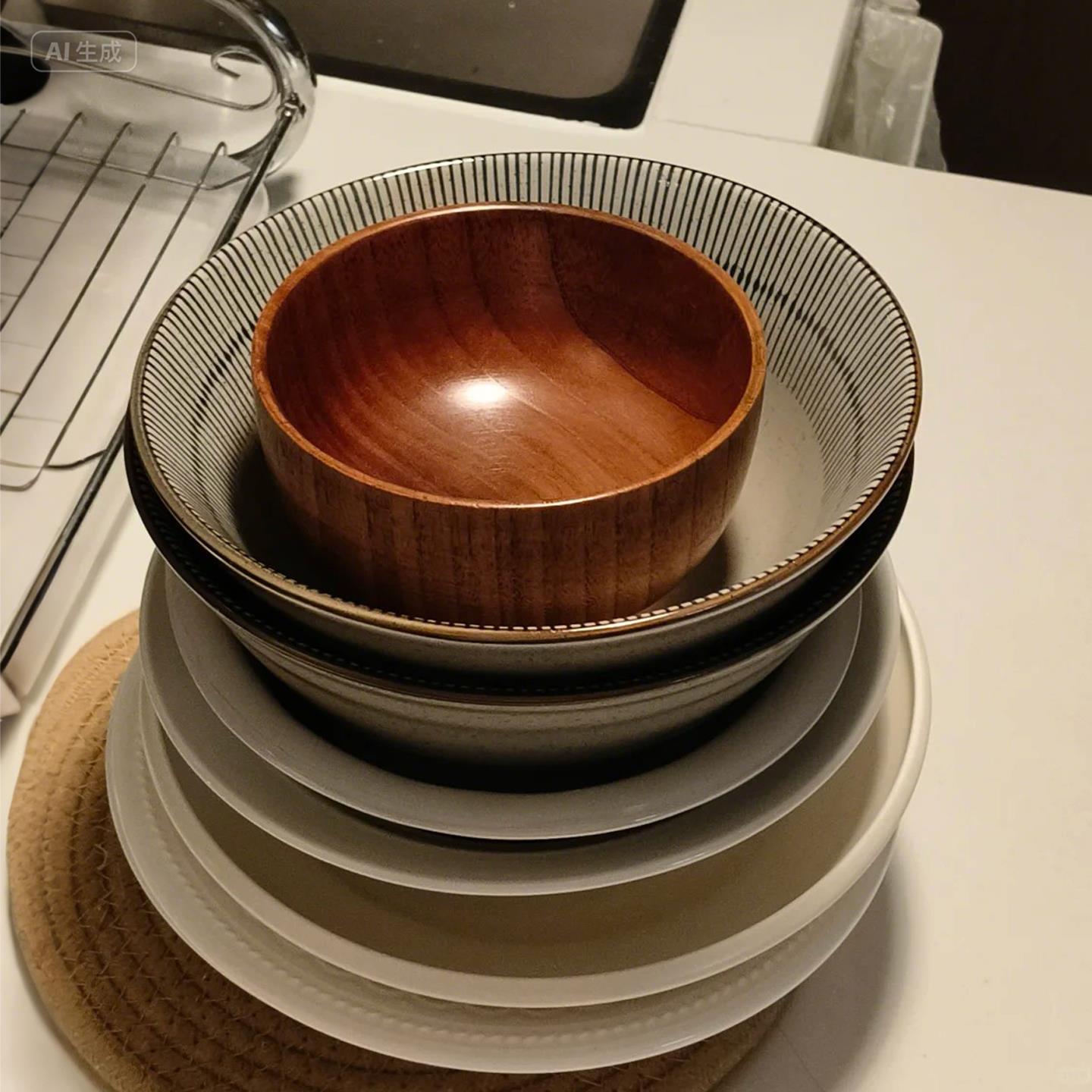 面碗饭碗家用2025新款高颜值陶瓷酸枣木碗高级感轻奢好看餐具碗盘