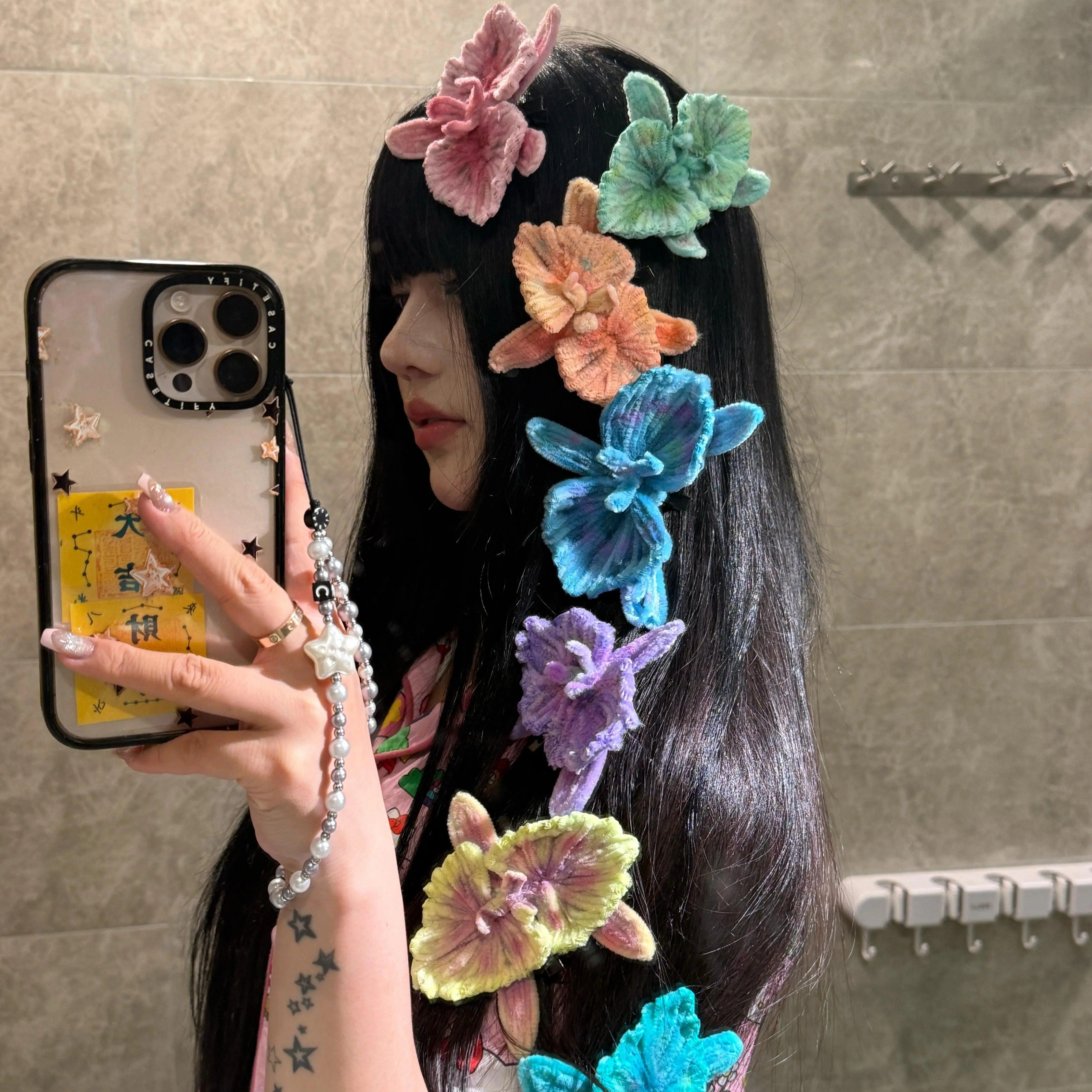 蝴蝶兰扭扭棒发夹女生高颜值手工花朵发夹边夹侧边小众发型装饰