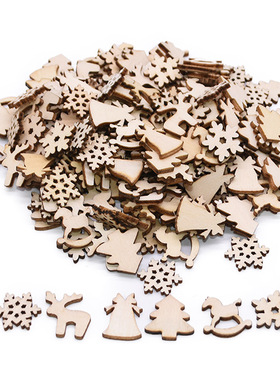 100Pcs Christmas Wooden Pendants Ornaments DIY Wood Crafts