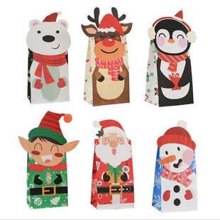 6/12pcs Christmas Gift Bag Kraft Paper Candy Cookies Bag Wit