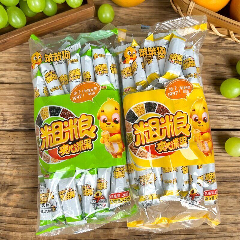 新货笨笨狗粗粮夹心米果卷儿童非油炸不上火脆米果酥蹦蹦狗零食条