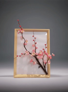 新中式仿真花腊梅绢花插花木质相框立体画客厅酒店走廊壁挂装饰品