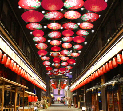 复古油纸伞 红色古风雨伞走廊火锅店酒店茶楼饭店顶棚吊顶装饰伞