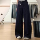 加长拖地裤 丹宁深蓝牛仔裤 复古弯刀裤 女2025春夏新款 高腰显瘦美式