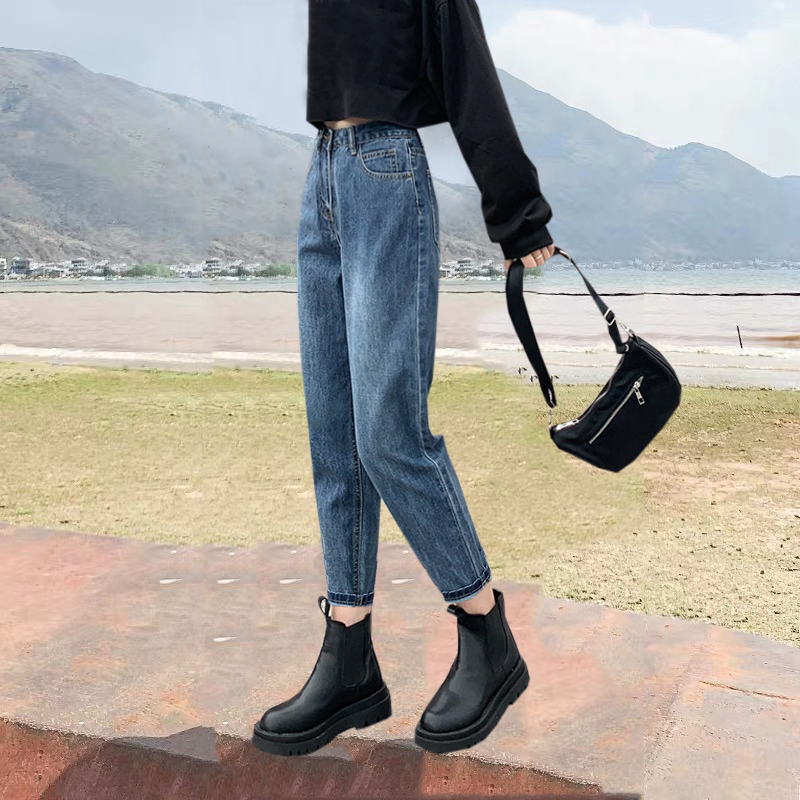 2020新款牛仔裤女春秋高腰宽松直筒显瘦显高小个子哈伦老爹萝卜裤