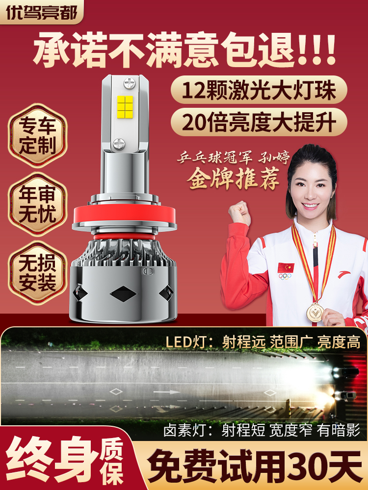 优驾亮都汽车led大灯改装H7 H1 H4远光近光一体雾灯9005 H11灯泡