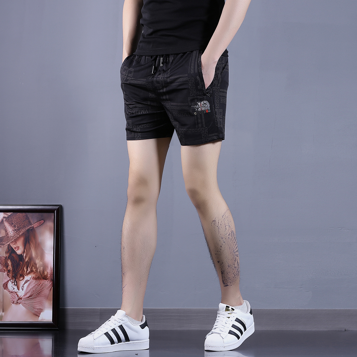 夏季新款印花短裤男潮牌男士休闲裤韩版三分裤冰丝五分中裤男马裤