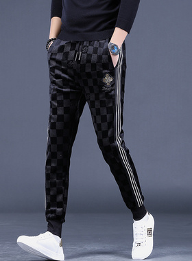 高端欧洲站男裤潮牌男装休闲裤长裤男士新款加厚冬季金丝绒裤子