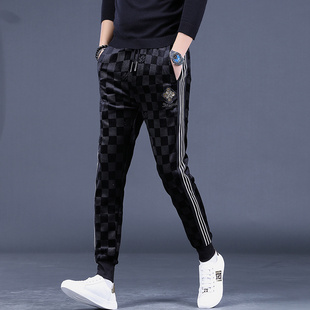 高端欧洲站男裤潮牌男装休闲裤长裤男士新款加厚冬季金丝绒裤子