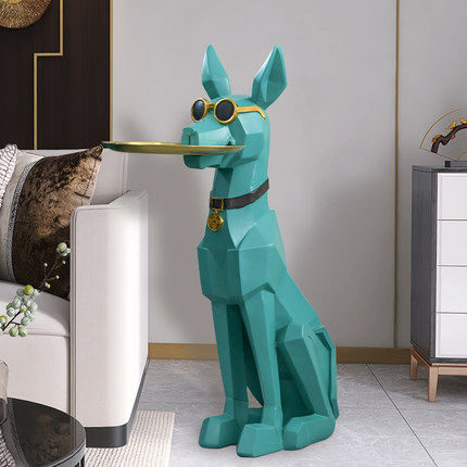 创意迎宾大型落地狗摆件戴眼镜的杜宾犬托盘开业乔迁新居送礼佳品