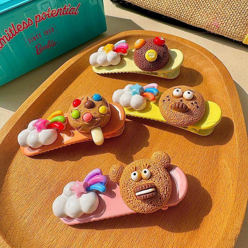 可爱ins韩国立体曲奇饼干发夹M豆曲奇彩虹云朵发卡边夹刘海夹发饰