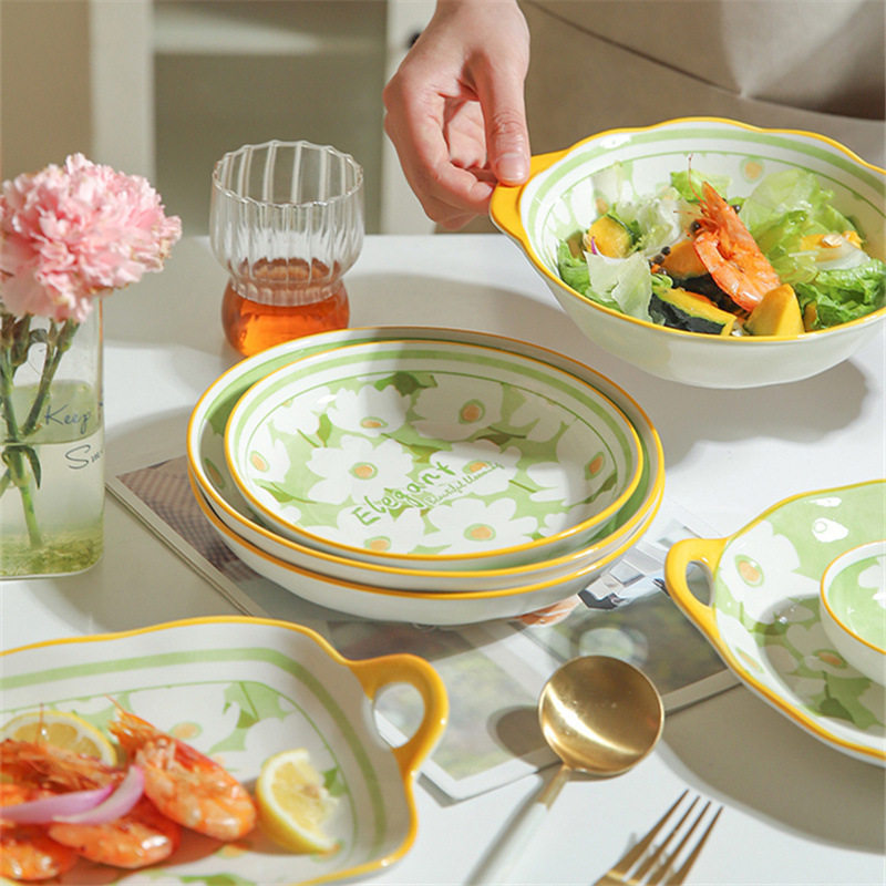 seabed餐具陶瓷碗盘碟爱丽丝清新家用饭碗菜深盘子送礼釉下彩套装