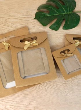 翻盖式蝴蝶结开窗透明包装袋现货手提袋礼物包装纸袋大礼品袋