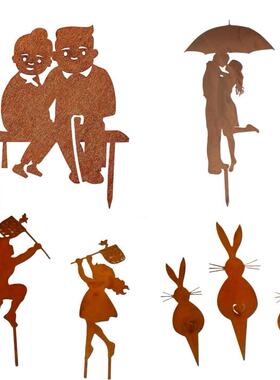 生锈花园摆件复活节圣诞装饰生锈地插金属工艺品户外插件