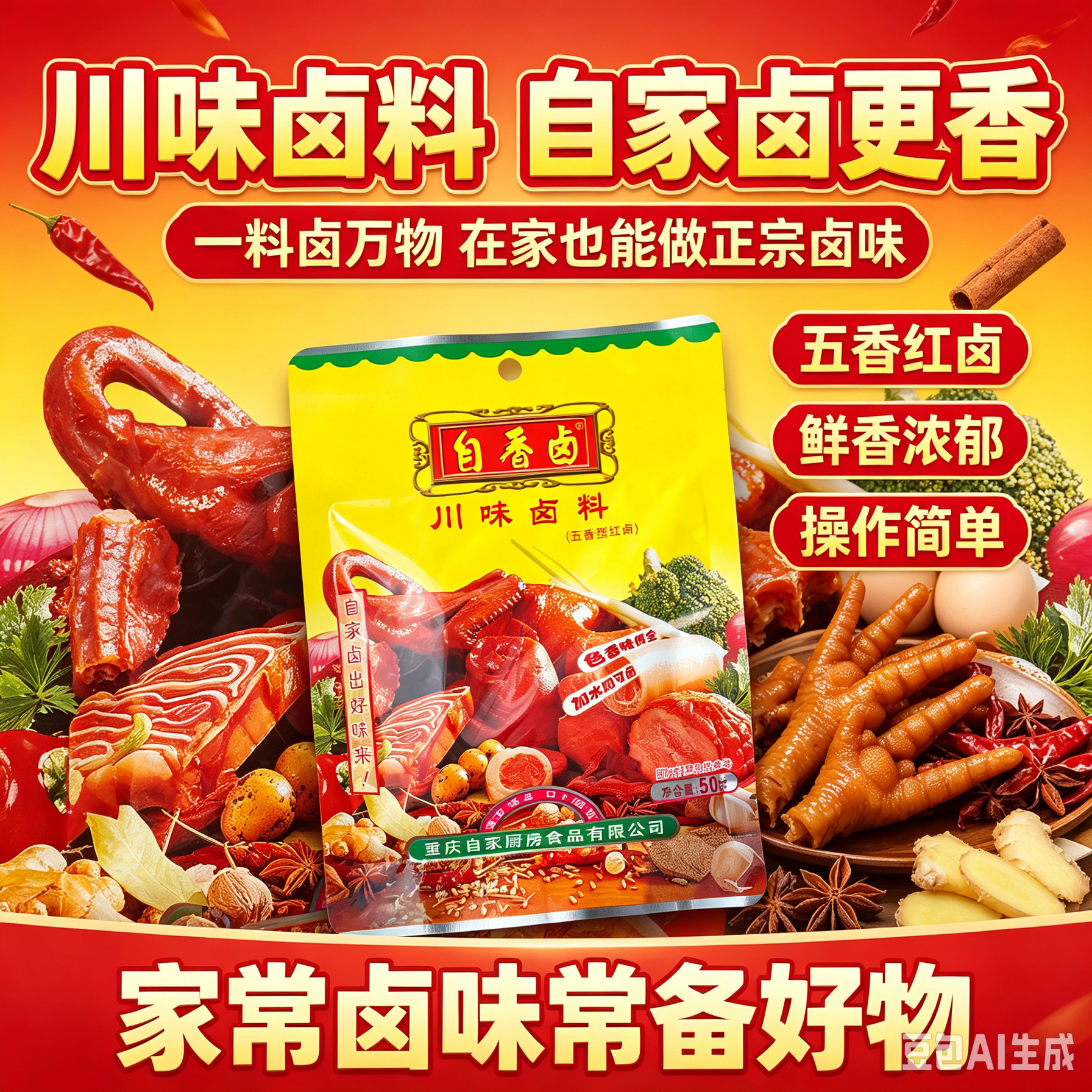 重庆自香卤川味卤料50g/袋卤鸡鸭鹅猪牛羊豆干猪头藕片商用家用