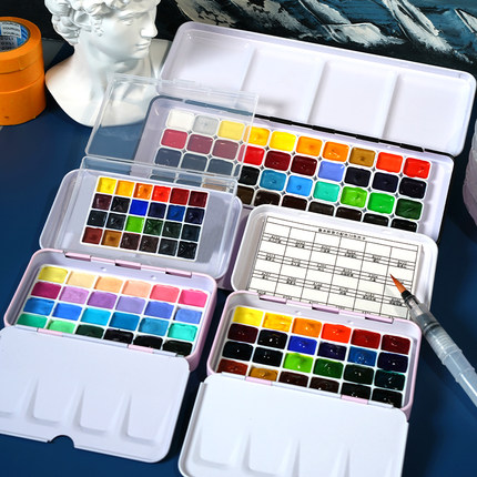 鲁本斯固体水彩颜料分装官方水彩套装24色40色铁盒糖果磷珠光绘画