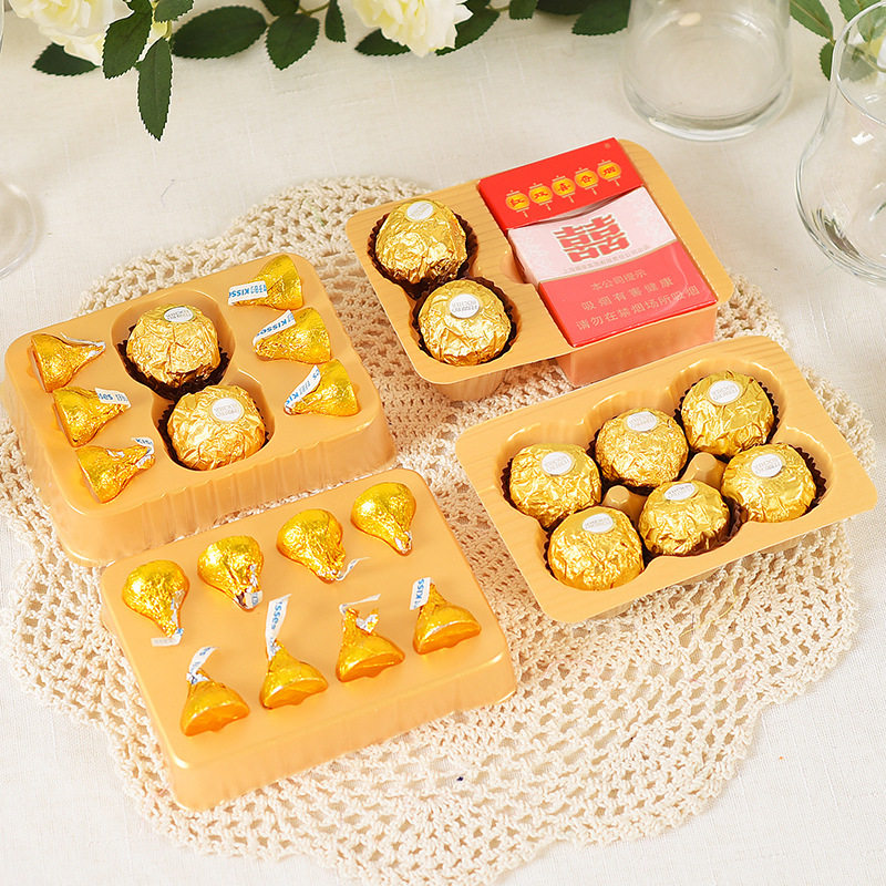 长方形喜糖盒烟加2颗费列罗6颗8颗水滴巧克力底托内托环保材质