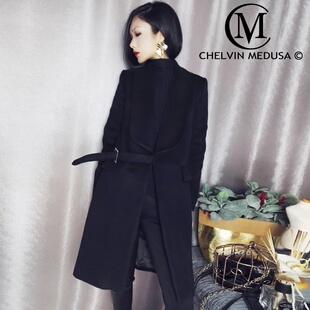 赫本黑色高端2022流行大衣女厚呢子毛呢外套女中长款 新款 秋冬时尚