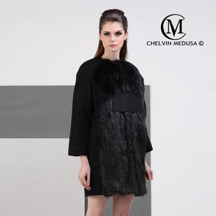 皮草 2019欧美仿狐狸毛拼接加厚加棉高腰封茧型中长款 冬季 新款