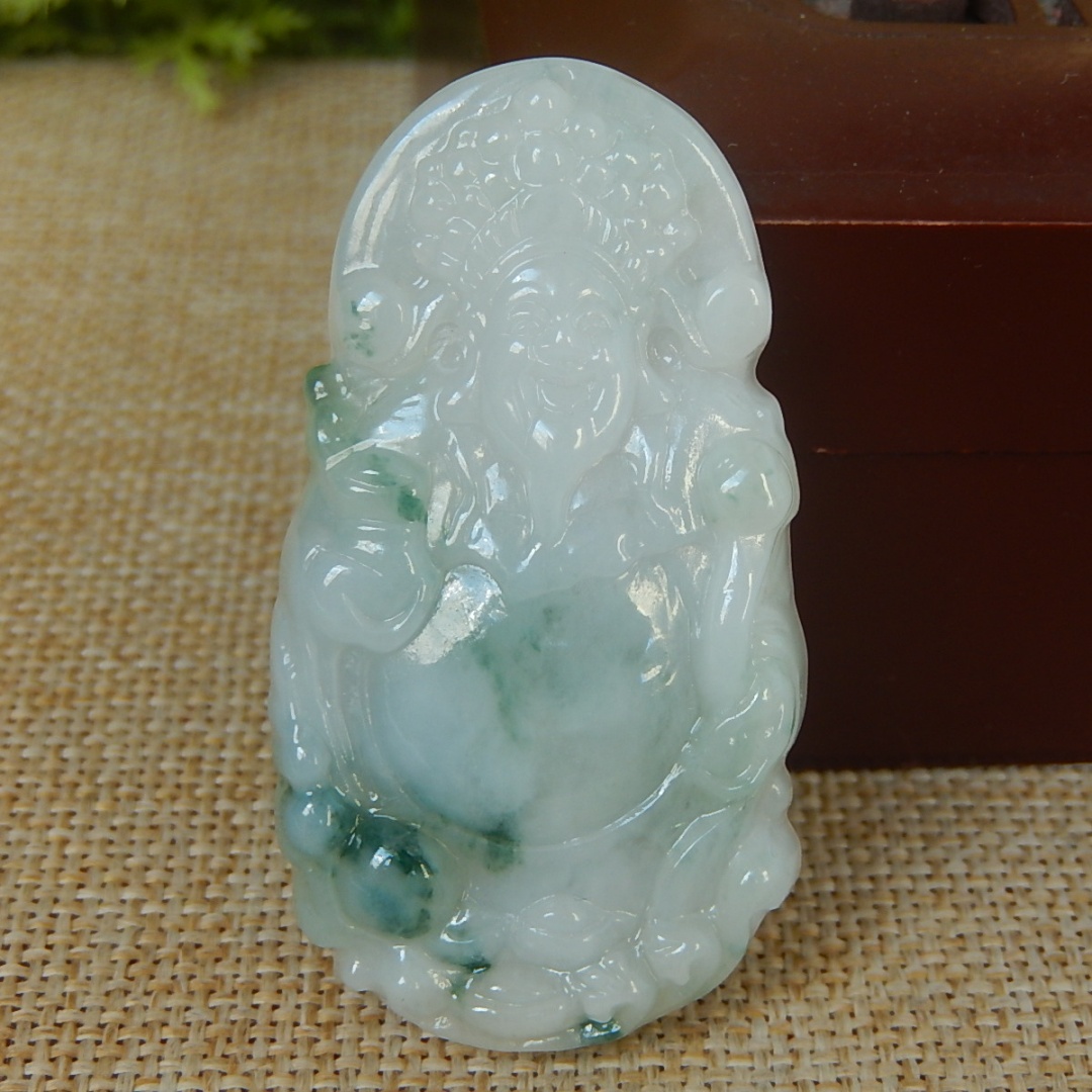 缅甸天然A货翡翠原石半明料玉石毛料成品冰糯种飘花财神挂件K7159