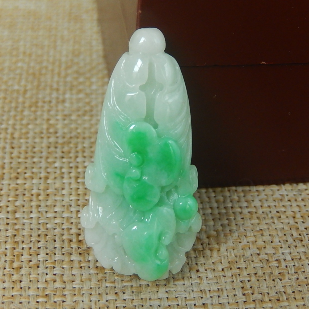 缅甸天然A货翡翠原石半明料玉石毛料冰糯种飘绿白菜挂件吊坠K7273