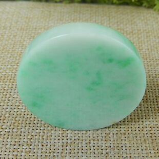 V486 缅甸天然A货翡翠原石明料玉石毛料冰糯种飘绿圆牌边角料挂件
