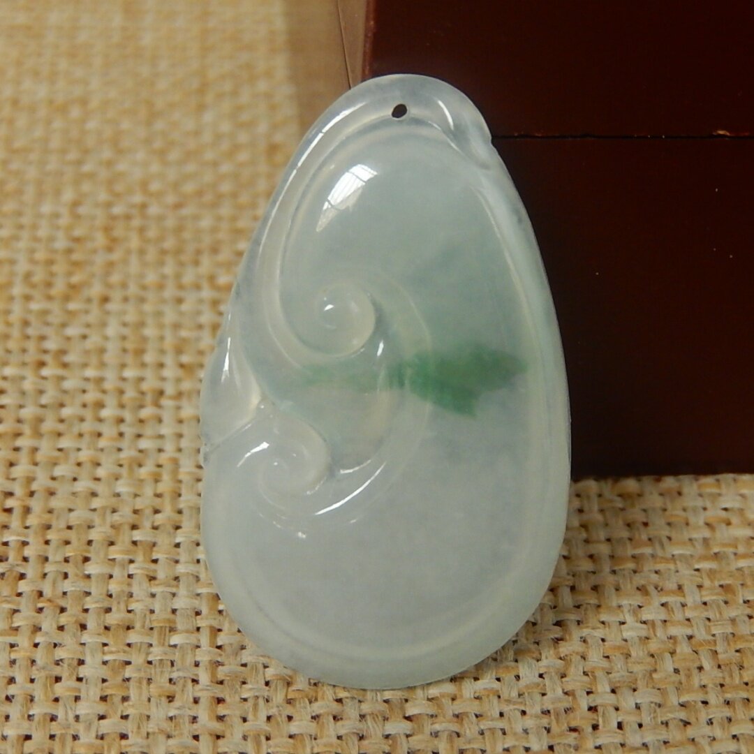 缅甸天然A货翡翠原石半明料玉石毛料冰糯种飘花如意挂件吊坠V1196