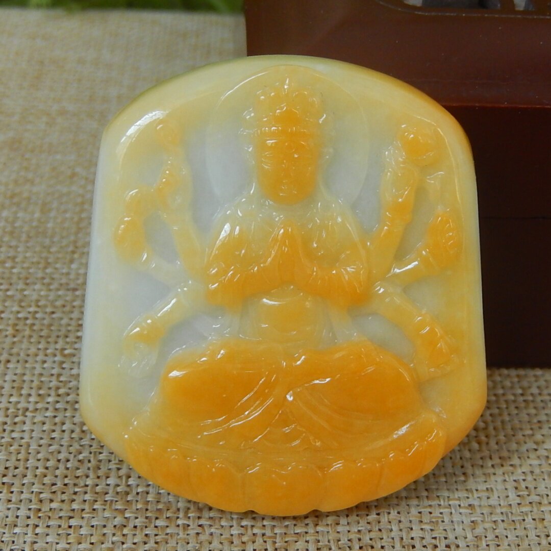 缅甸A货翡翠原石半明料玉石毛料大马坎黄翡千手观音牌子挂件K6707