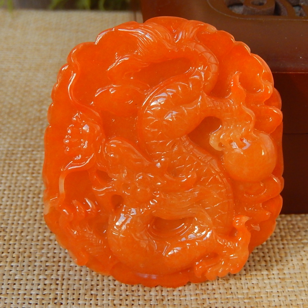 缅甸A货翡翠原石半明料玉石毛料老坑大马坎满色红翡龙牌挂件K8027