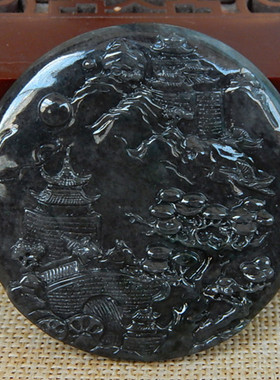 缅甸天然A货翡翠原石半明料玉石毛料成品乌鸡种山水牌子挂件H3996