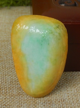 缅甸A货翡翠原石半明料玉石毛料大马坎黄加绿料子边角料挂件K7528