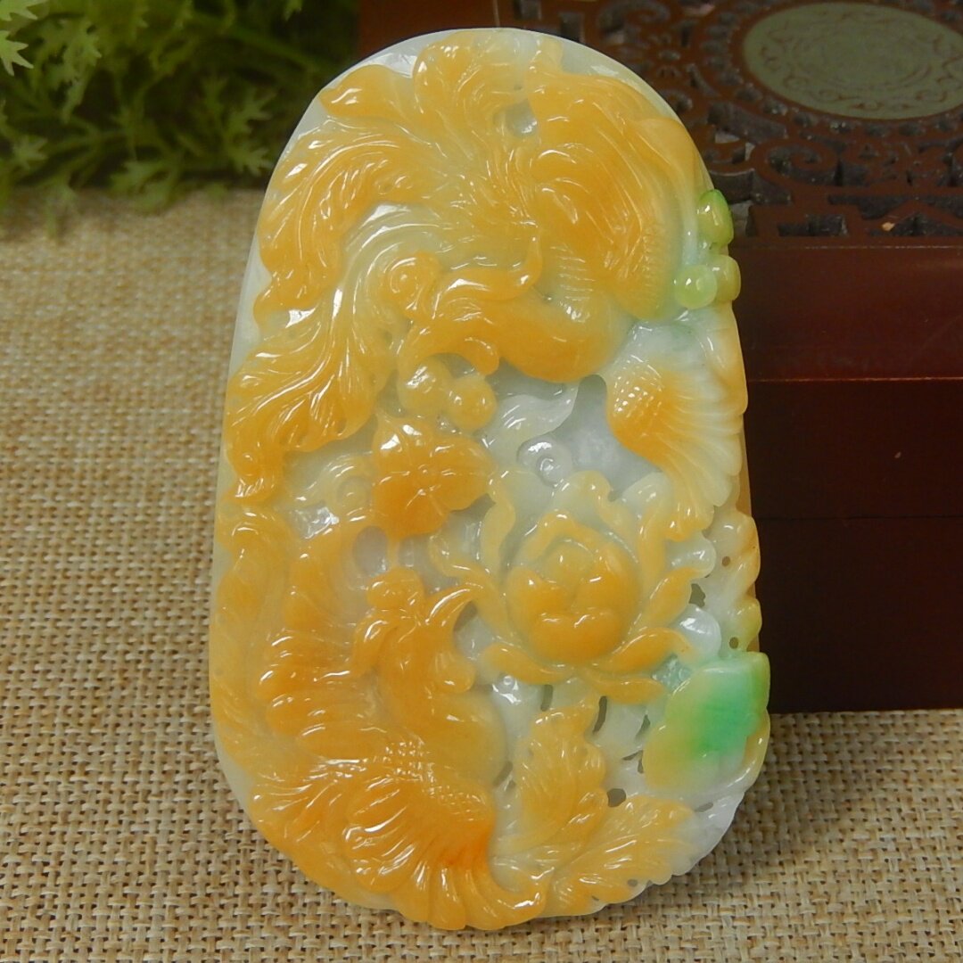 缅甸A货翡翠原石半明料玉石毛料大马坎冰糯种黄加绿凤凰牌子V956